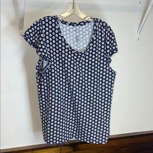 St. John's Bay Blue‎ and White Patterned Short Sleeve Top- XL